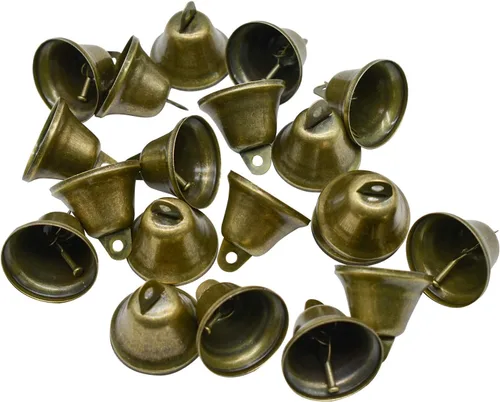 Miniatura 7 de Maydahui 10 cascabeles pequeños de bronce vintage mini (1.7 x 1.5 pulgadas) para entrenamiento de orinal de perro, timbre de puerta de perro, boda