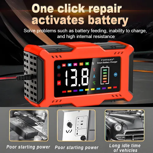 Miniatura 5 de Cargador de Batería LiFePO4/Plomo Ácido Cargador Inteligente de Goteo 12V 6A Mantenedor de Batería Automotriz Desulfator Compensación de Temperatura