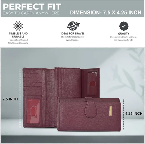 Miniatura 4 de Carteras de piel con bloqueo RFID, para cheques, con 11 ranuras para tarjetas, para mujer, cartera Rfid
