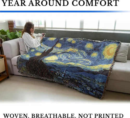 Miniatura 3 de Pure Country Weavers Manta de noche estrellada por Vincent Van Gogh, tapiz de regalo de bellas artes, tejida de algodón, fabricada en los Estados