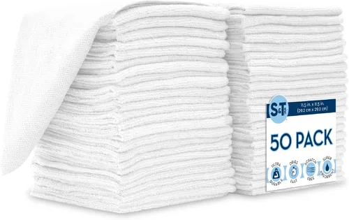S&T INC. Paquete de 50 paños de limpieza de microfibra, toallas a granel para el hogar, toallas de microfibra reutilizables para automóviles, trapos