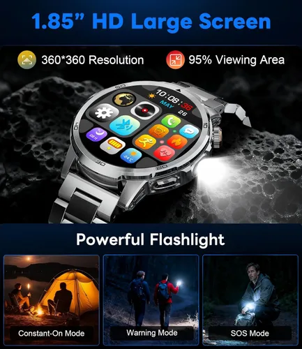 Miniatura 3 de Reloj inteligente militar para hombre, responder/hacer llamadas, reloj inteligente resistente HD de 1.85 pulgadas con batería de 1000 mAh, linterna
