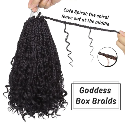 Miniatura 4 de COOKOO Cabello de Trenzas de Caja Bohemias de Ganchillo de 8 Pulgadas para Mujeres Negras, Paquete de 8, Cabello Sintético de Trenzas de Caja