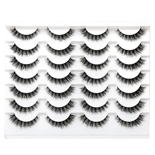 Miniatura 40 de Medias pestañas postizas con banda transparente, finas, estilo ojo de gato, naturales, cortas, pequeñas, acento 3/4, de visón sintético, tiras
