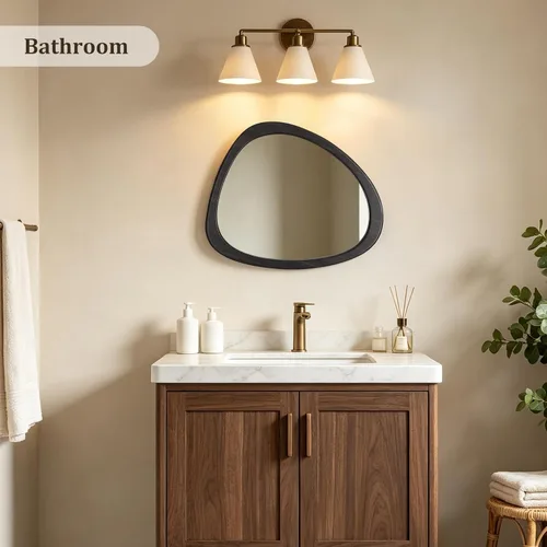 Miniatura 6 de HOMECOOKIN Espejo asimétrico de 19 pulgadas de alto x 23 pulgadas, espejo de pared de madera irregular para dormitorio, sala de estar, entrada