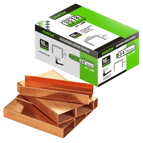meite 16GCS34 Calibre 16 1-3/8" Corona 3/4" Longitud Cobre Recubierto Cartón Cierre Grapas para Neumática y Manual 1600 PCS/Caja (1 Caja)