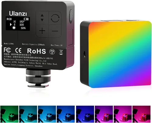 ULANZI VL49 Pro RGB Video Light, mini cámara LED recargable 360° a todo color portátil, 2500-9000K lámpara de panel LED regulable con pantalla LCD,