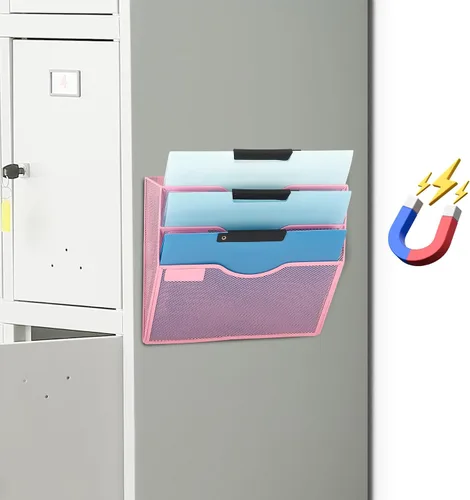 Miniatura 31 de EASEPRES Organizador de archivos de malla de 3 bolsillos para colgar en la pared, carpeta de papel para correo montada en la pared, organizador