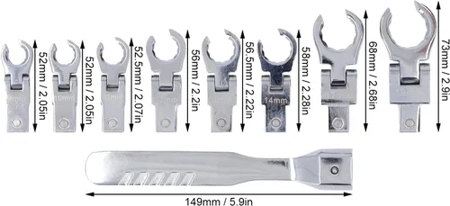 Miniatura 2 de Juego de llaves de trinquete giratorias de 180 grados, cabezales intercambiables, kit de herramientas de llave ajustable, 8 piezas de 0.354-0.748 in