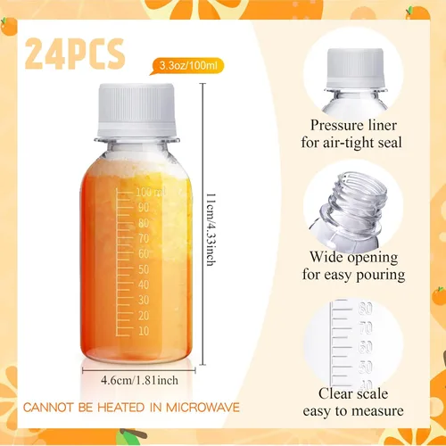 Miniatura 2 de Zubebe 24 botellas de plástico de 3.4 onzas líquidas con tapas, tarros transparentes reutilizables con tapas, botellas de viaje, a prueba de fugas