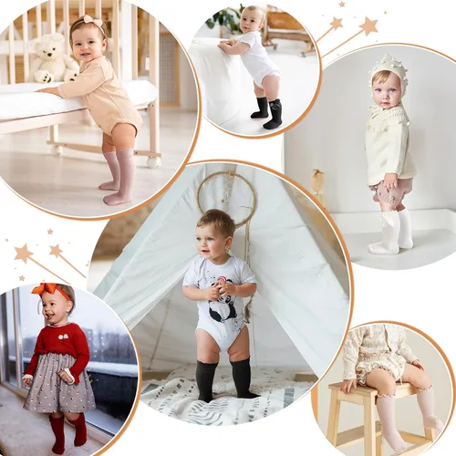 Miniatura 9 de Century Star Calcetines de bebé para niña, calcetines altos hasta la rodilla, calcetines antideslizantes para niños, calcetines de tubo