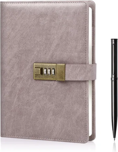 Miniatura 11 de WEMATE Diario con Cerradura, Diario A5 de Cuero PU con Cerradura 240 Páginas, Diario de Cerraduras Vintage, Cuaderno de Contraseña con Bolígrafo