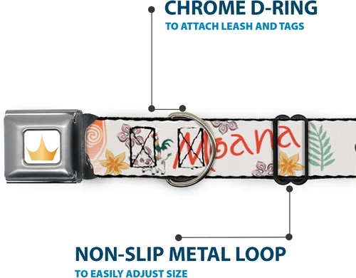 Miniatura 5 de Collar de perro con hebilla de cinturón de seguridad Moana con Pua y HEI HEI Sail Pose con Script Beige Naranja 9.5 a 13 pulgadas 1.0 pulgadas