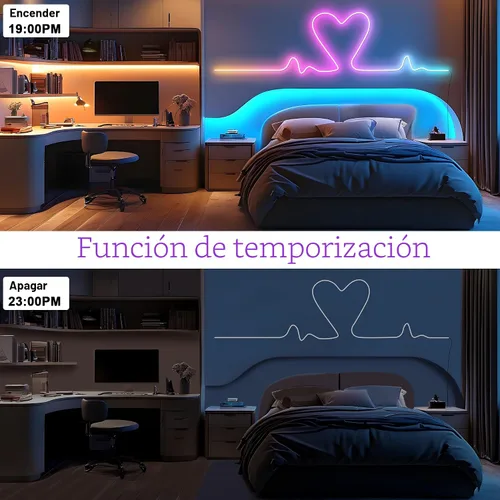 Miniatura 4 de Cozylady 66 pies (33 pies * 2 rollos) luces de cuerda LED RGB de neón para dormitorio, lámpara de tira LED de 20 m con cinta adhesiva de doble cara