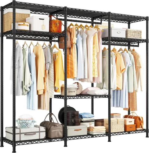Raybee Perchero resistente con carga de 800 libras, percheros ajustables para colgar ropa, perchero con estantes para dormitorio, sótano 56 pulgadas