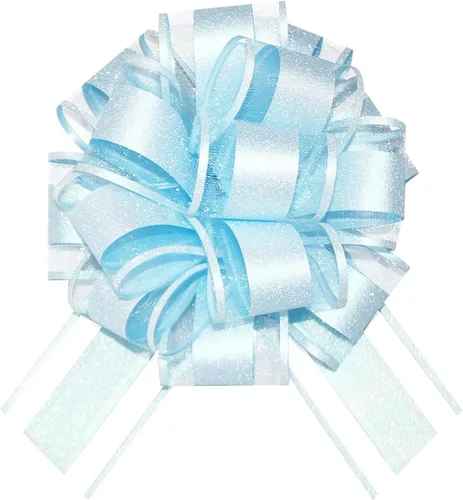 HQJAXJ 6pcs Sky Blue Bows for Gift Wrapping,6inch Glitter Pull Bows for Gift Baskets,Easter,Gift Baskets,Birthday Parties,Baby Shower,Table