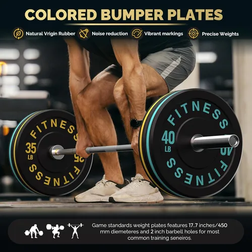 Miniatura 3 de Discos de peso olímpicos de 2 pulgadas y caucho para barras, discos para gimnasio en casa, entrenamiento de fuerza y levantamiento de pesas, 10 a