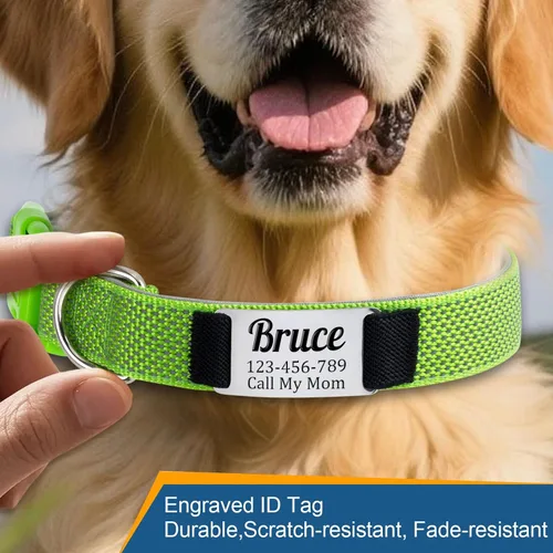 Miniatura 4 de Collares de perro personalizados, collar de perro de nailon totalmente reflectante con etiqueta de nombre, acolchado suave, collares personalizados