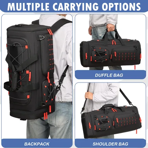 Miniatura 6 de Bolsa de gimnasio para hombres y mujeres con compartimento para zapatos y laptop, bolsa de viaje deportiva 3 en 1, Negro + rojo, Modas