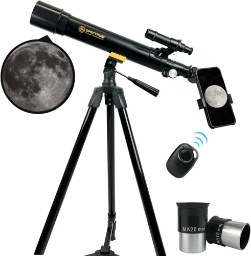 Telescopio SpectrumOI para niños y adultos, regalo de astronomía, refractor de apertura de 2.362 in con bolsa de transporte y soporte para teléfono