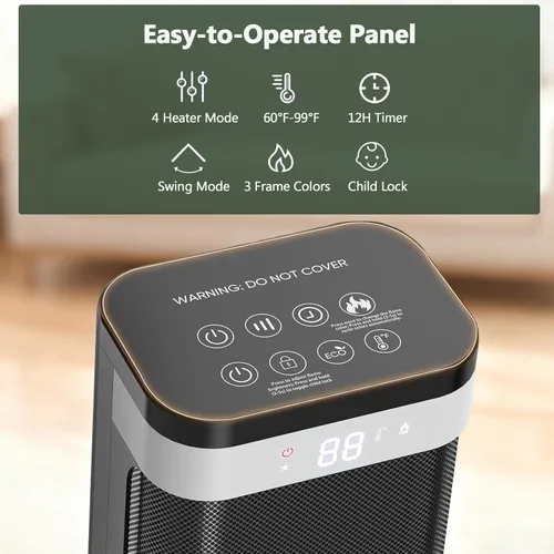 Miniatura 6 de Calentador de ambiente de 24" de 1500 W para uso en interior, calentador eléctrico portátil con control remoto, calentadores pequeños