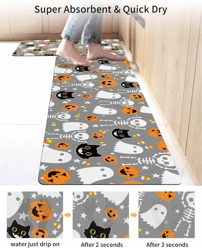 Miniatura 4 de Tapete de baño gris de Halloween para bañera, antideslizante, de secado rápido y absorbente, tierra de diatomeas, fregadero, dormitorio, cocina