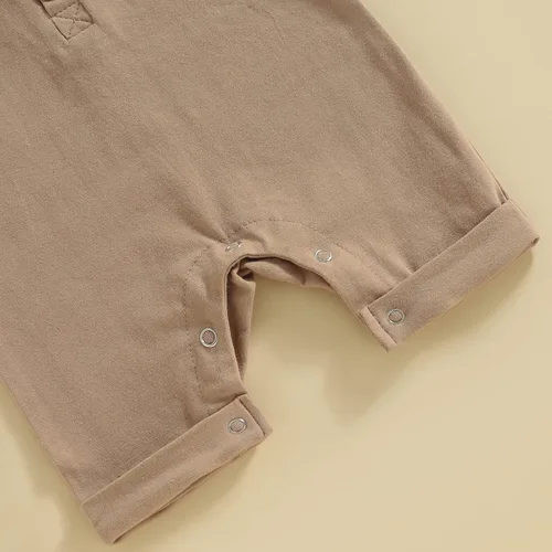 Miniatura 38 de Mameluco unisex de manga corta para bebé recién nacido, con botones, de una pieza, ropa de color sólido