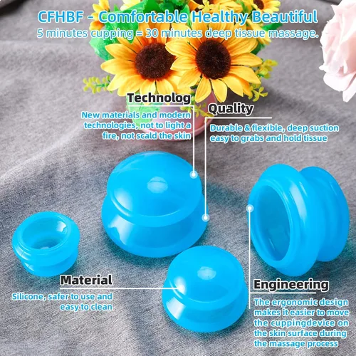 Miniatura 4 de Juego de terapia de ventosas de silicona de 4 tamaños, terapia de ventosa profesional para estudio y uso doméstico, succión más fuerte mejor