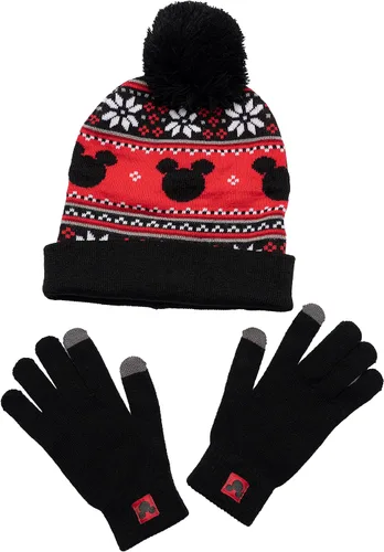 Miniatura 3 de Disney Adult Knit Beanie Hat and Texting Glove Set Mickey Minnie Mouse Print