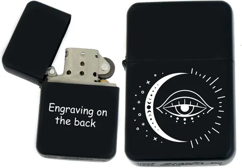 Miniatura 23 de Groomsman - Encendedor personalizado a prueba de viento negro mate, grabado láser gratuito para él, marido, padre, padrinos de boda Yin-yang-tigre