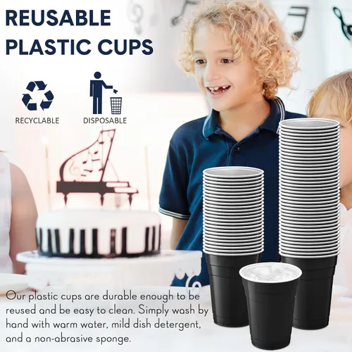 Miniatura 5 de Zopeal 200 vasos desechables de plástico de 18 onzas para beber, bebidas frías, resistentes, para fiestas, cumpleaños, graduación, Halloween, Negro
