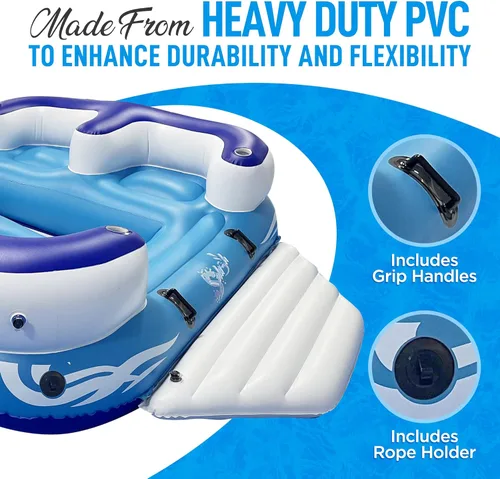 Miniatura 4 de Serenelife Inflatable Towable Tube for Boating, 2 Rider Capacity with Deck Seats & Backrest, 450 lbs Water Sports Tube, Durable Nylon Cover