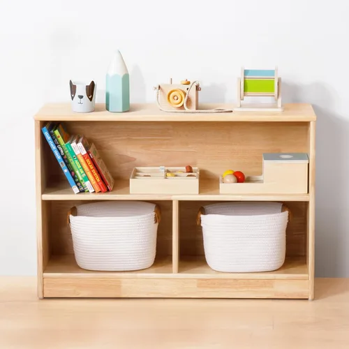 OOOK Gabinete de Almacenamiento de Madera de Caucho de 3 Compartimentos, 35.4" L, Organizadores y Almacenamiento de Juguetes de 2 Niveles, Estante