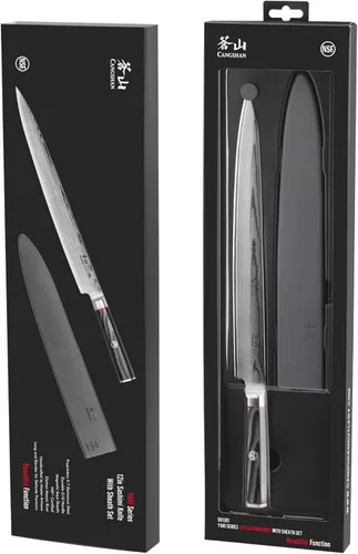 Miniatura 7 de Cangshan YARI Series 501301 - Cuchillo Sashimi de 12 pulgadas con funda, acero de Damasco X-7