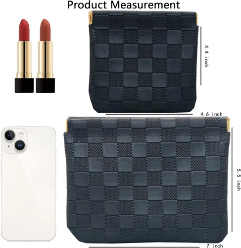 Miniatura 6 de Juego de 2 bolsas de maquillaje a cuadros, color negro, bolsa de cosméticos con bolsillo de cuero para bolso, bolsa de maquillaje pequeña