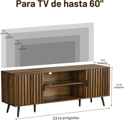 Miniatura 2 de Smart FENDEE Soporte de TV acanalado de 53 pulgadas con para televisores de hasta 60 pulgadas, centro de entretenimiento con almacenamiento