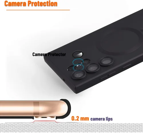Miniatura 4 de Funda magnética para Samsung Galaxy S22 Ultra, silicona suave, delgada, antiarañazos, con protección de cámara, compatible con MagSafe, color negro