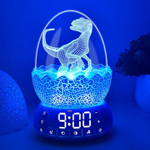 Miniatura 11 de Reloj despertador de huevo de dinosaurio mejorado/reloj digital con luz nocturna, temporizador de 20 sonidos relajantes ayuda a dormir/altavoz