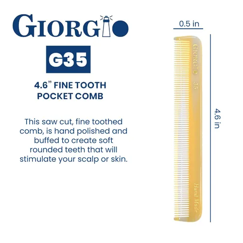Miniatura 3 de Giorgio G35 - Peine de bolsillo de dientes finos hecho a mano para hombres, alisador de peine para el cuidado diario, peinado de cabello, bigote