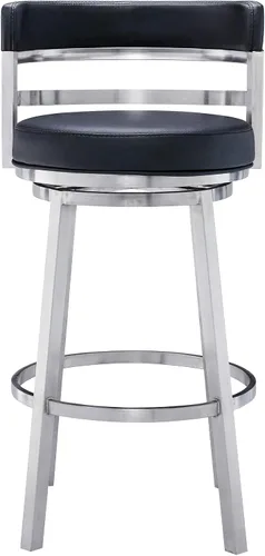 Miniatura 4 de Titana - Taburete giratorio de 30 pulgadas de altura de barra, de piel sintética negra y acero inoxidable cepillado