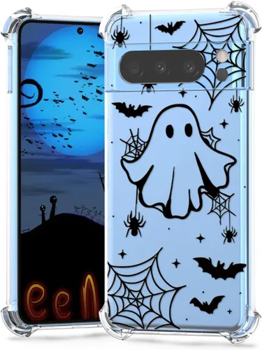 Miniatura 14 de Funda de Halloween para Google Pixel 6A transparente con diseños de murciélagos fantasmas, funda para teléfono para niñas, elegante, delgada, a