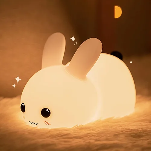 QANYI Luces nocturnas Kawaii Bunny para niños, 7 colores de silicona ligera para guardería, lámpara de noche recargable por USB portátil para