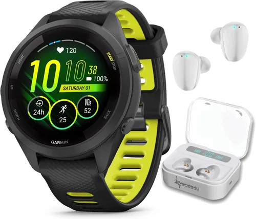Miniatura 6 de Garmin Forerunner 265 Music GPS Reloj inteligente para correr de 46 mm, Aqua con pantalla táctil AMOLED de 1.3 pulgadas y auriculares negros