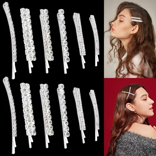 Miniatura 7 de 12 pinzas para el pelo de novia con diamantes de imitación, horquillas de aleación de diamantes de imitación, pinzas de pelo de cristal, pasador