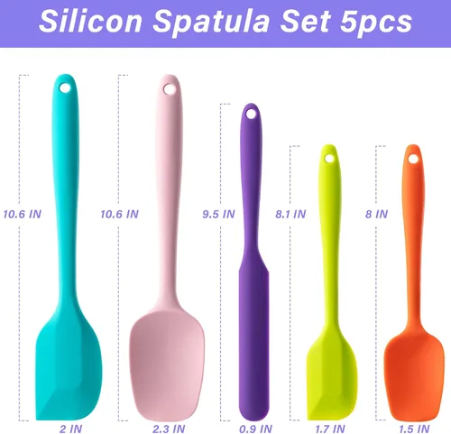 Miniatura 2 de Juego de espátulas de silicona, 5 espátulas de goma de grado alimenticio para hornear, cocinar y mezclar, resistentes al calor, antiadherentes