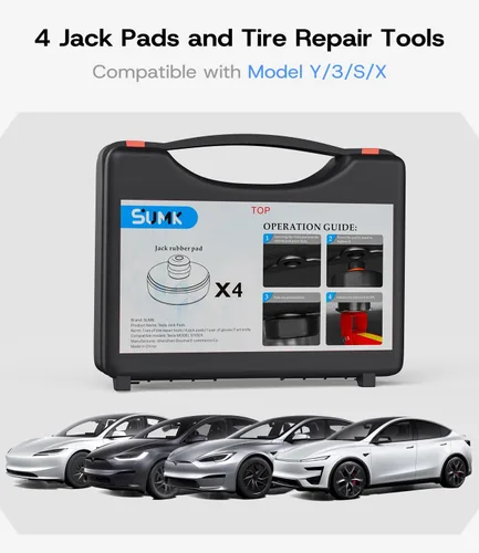 Miniatura 2 de Kits universales de reparación de neumáticos para Tesla modelo Y/3/X/S 2013-2026, bomba de aire inalámbrica integrada para neumáticos y 4 discos