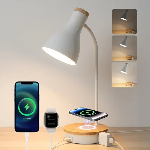 Miniatura 14 de Lámpara de escritorio de metal con carga inalámbrica, lámpara de mesa táctil, luces de lectura, lámparas de arco de escritorio para dormitorio
