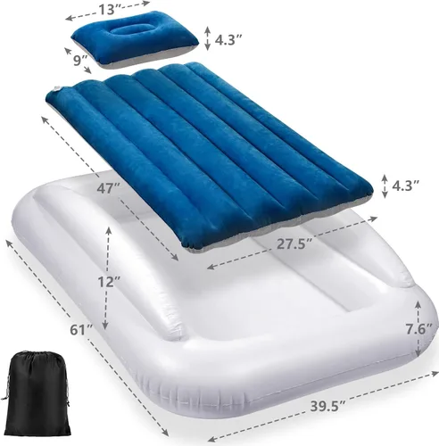Miniatura 6 de USHMA Cama de viaje inflable para niños pequeños, cama portátil para niños Colchón de aire para niños con laterales Colchón hinchable reversible