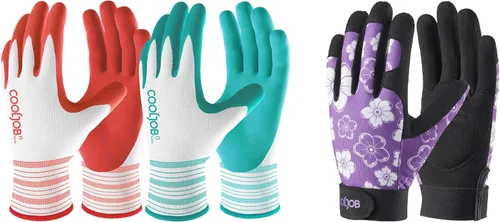 COOLJOB Guantes de jardinería de goma a granel de tamaño mediano y guantes de trabajo a prueba de espinas, 7 pares en total