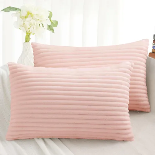 Miniatura 39 de Simmore Juego de 2 fundas de almohada decorativas de 16 x 16 pulgadas, fundas de almohada suaves de franela de felpa natural de doble cara para sofá
